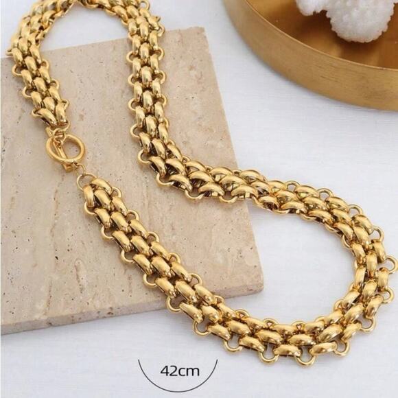 Exaggerated Gold Chain Link Necklace Clavicle Toggle Closure Choker Lacteo - Picture 4 of 4